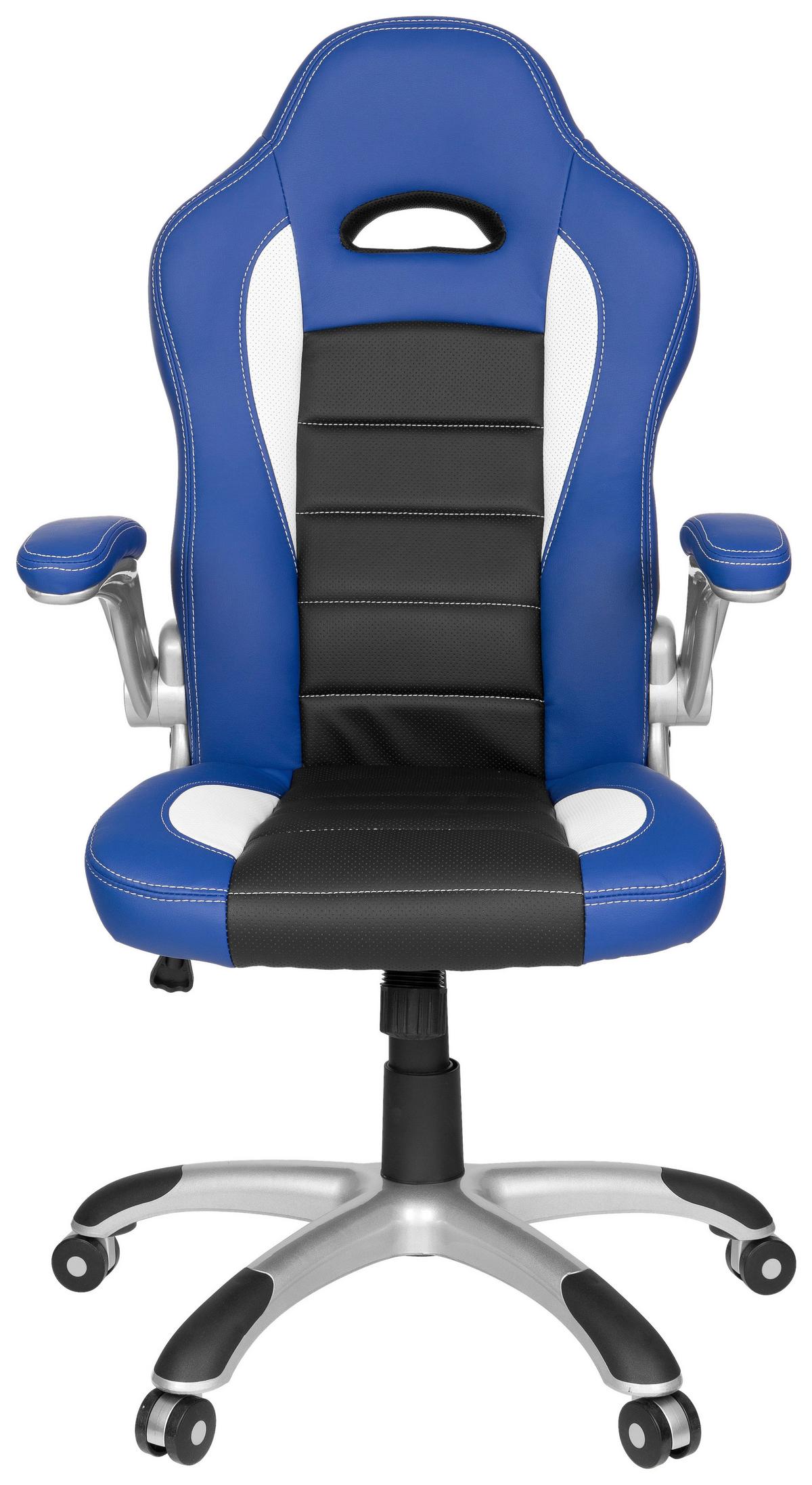 Gamingstuhl Game Sport Blau/schwarz/weiß - Blau/Silberfarben, MODERN, Kunststoff/Textil (64/118/57cm) - MID.YOU