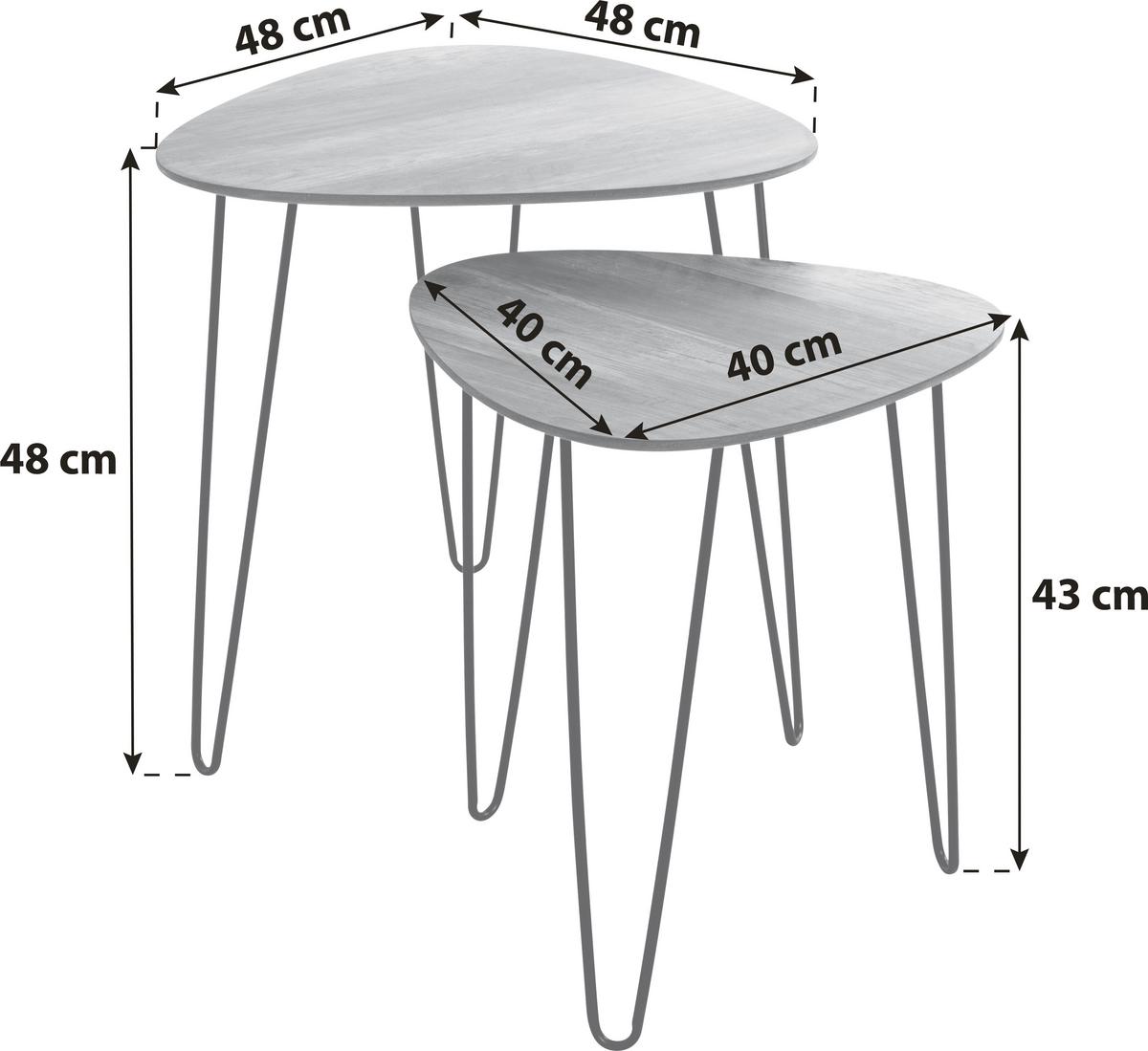 Kisasztal Szett Duo - fekete/tölgyfa, Modern, faalapú anyag/fém (48/48/48cm)