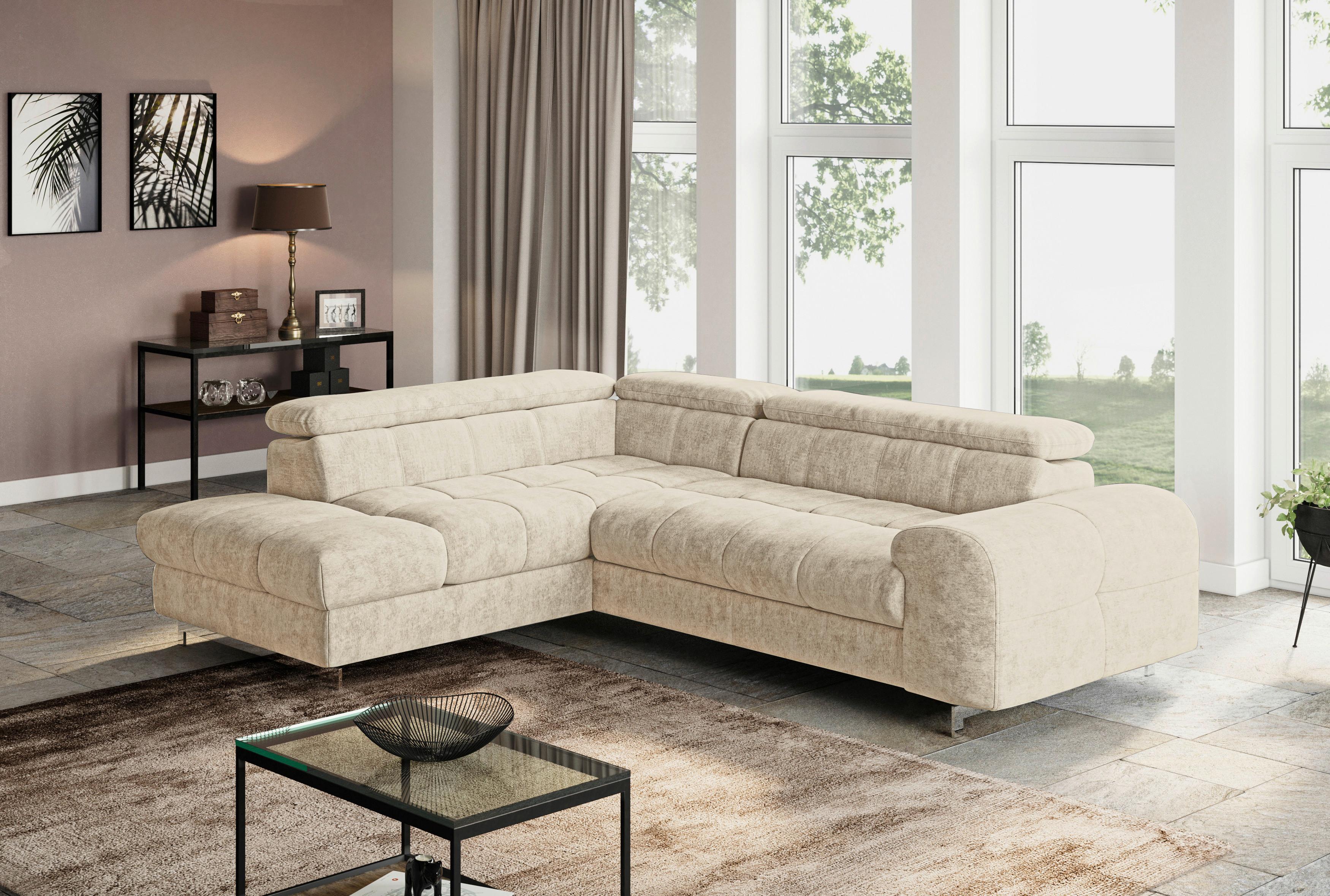 Ecksofa mit Schlaffunktion Cloud + Beige - Chromfarben/Beige, KONVENTIONELL, Textil (206/257cm) - Livetastic