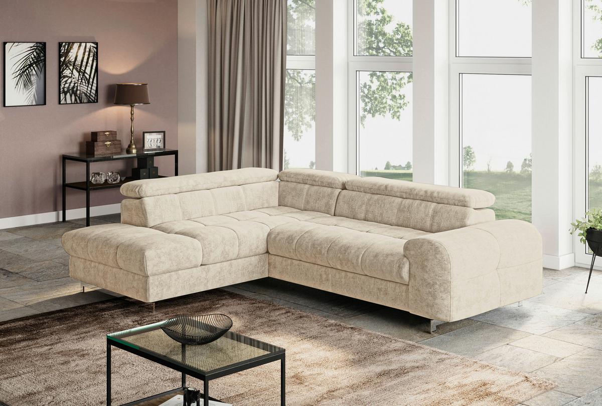 Ecksofa mit Schlaffunktion Cloud + Beige - Chromfarben/Beige, KONVENTIONELL, Textil (206/257cm) - Livetastic
