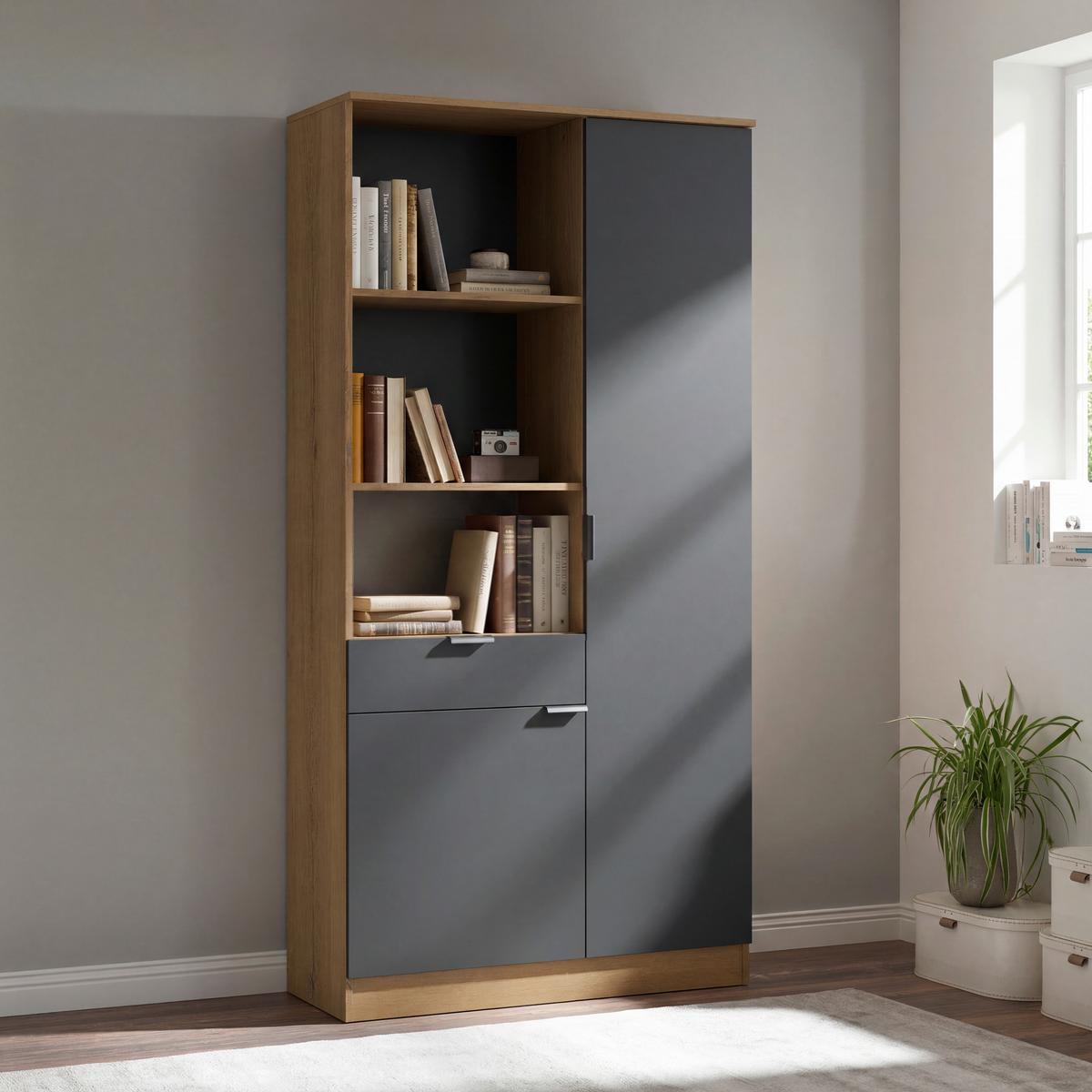 Buffet Eden Eiche Dekor/Schwarz, B: 100cm - Eichefarben/Schwarz, Basics, Holzwerkstoff (100/200/41cm) - MID.YOU