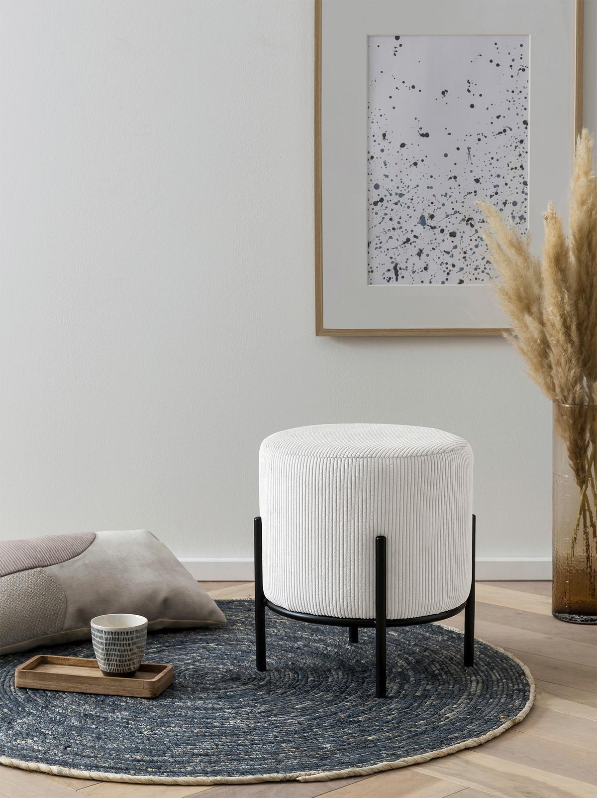 Hocker Schwarz, Beige B: 35 Cm - Beige/Schwarz, MODERN, Textil (35/38/35cm) - Livetastic