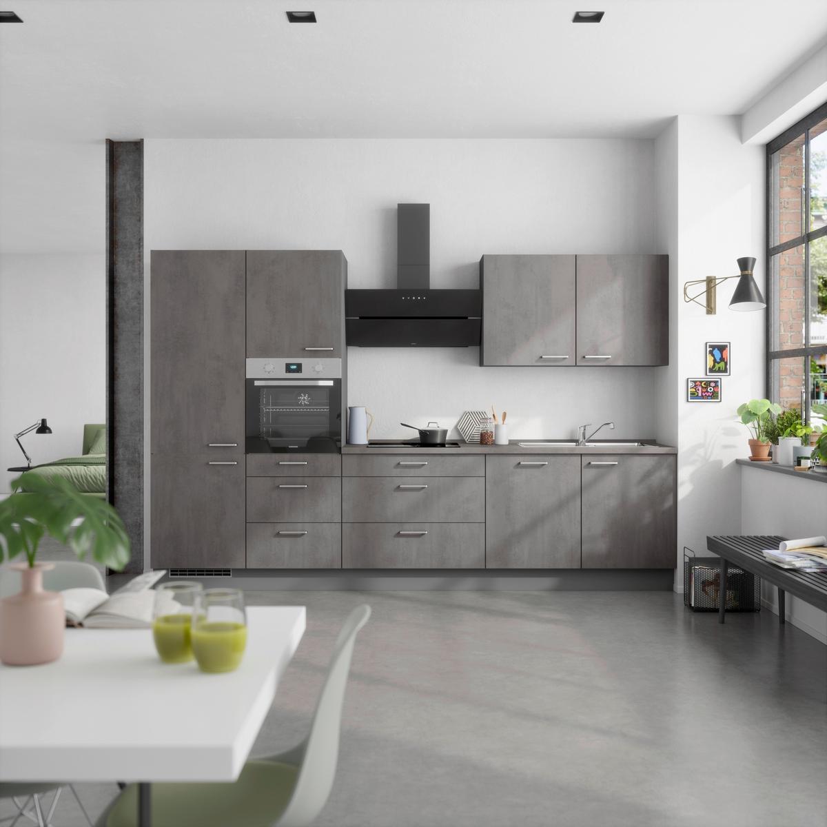 Kuchynská linka 330 cm, bridl.šedý betón/bridl.šedá - farba ušľachtilej ocele/bridlicová, Modern, kov/kompozitné drevo (330cm) - Nobilia