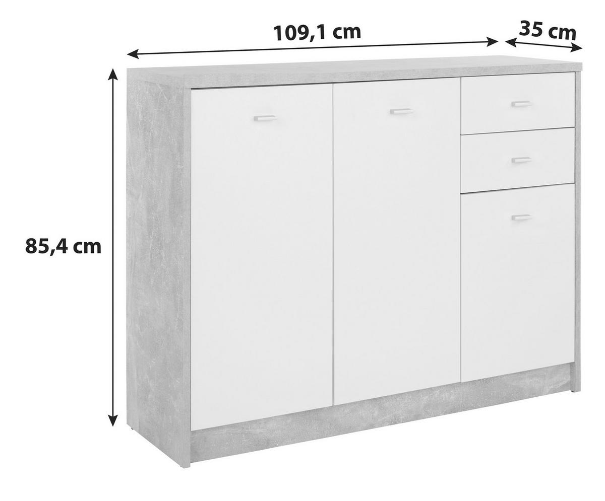 Kommode B 109,1cm 4-you New, Wotan Eiche Dekor/weiß - Eichefarben/Schwarz, MODERN, Holzwerkstoff (109,1/85,4/34,6cm)