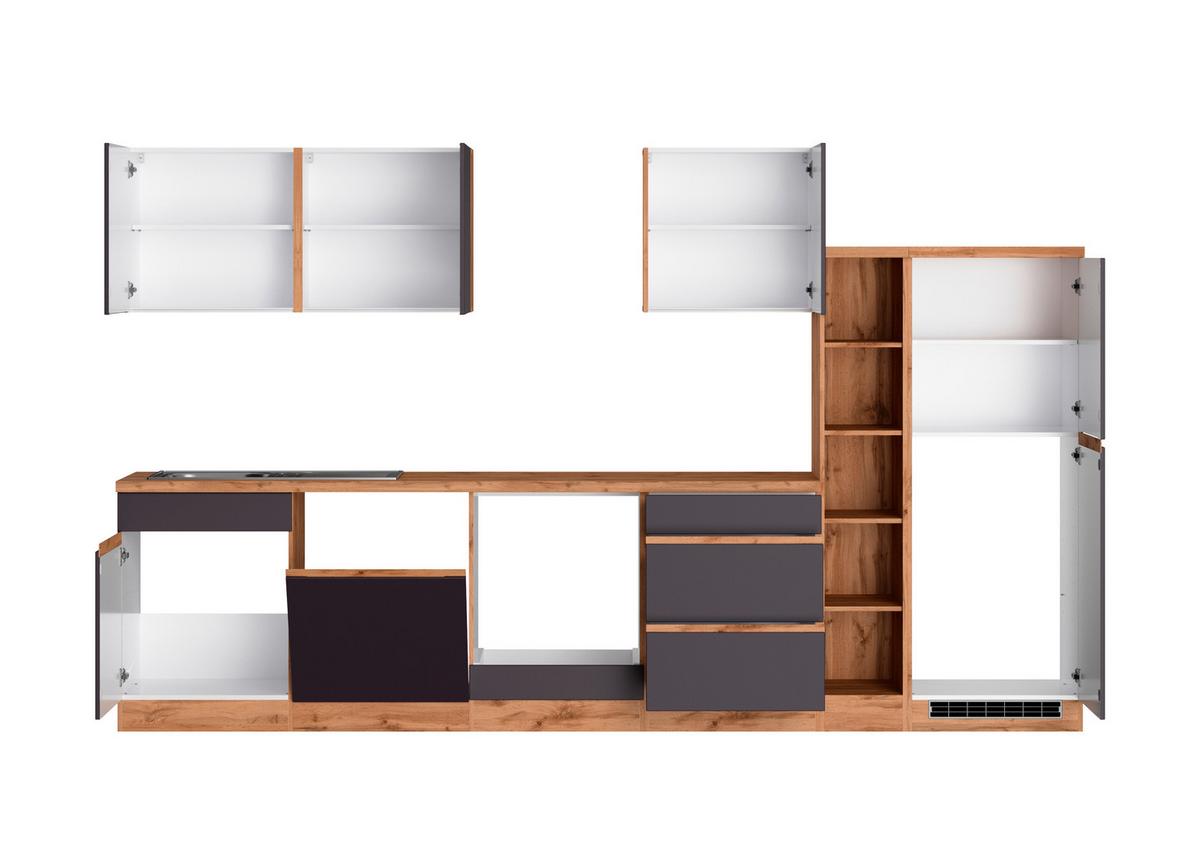 Küchenzeile Turin Ohne Geräte B: 330cm Grau/wotaneiche Dekor - Eiche Wotan/Grau, Design, Holzwerkstoff (330cm) - Held