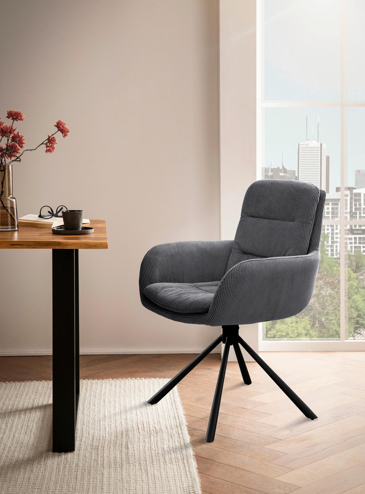 Armlehnstuhl Dunkelgrau B: 60cm - Dunkelgrau/Schwarz, MODERN, Textil/Metall (60/89/64cm) - Livetastic