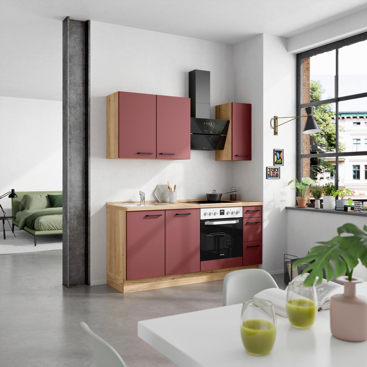 Küchenleerblock Easytouch High-Line, H1 Rechts - Eichefarben/Rot, MODERN, Holzwerkstoff (180cm) - Nobilia