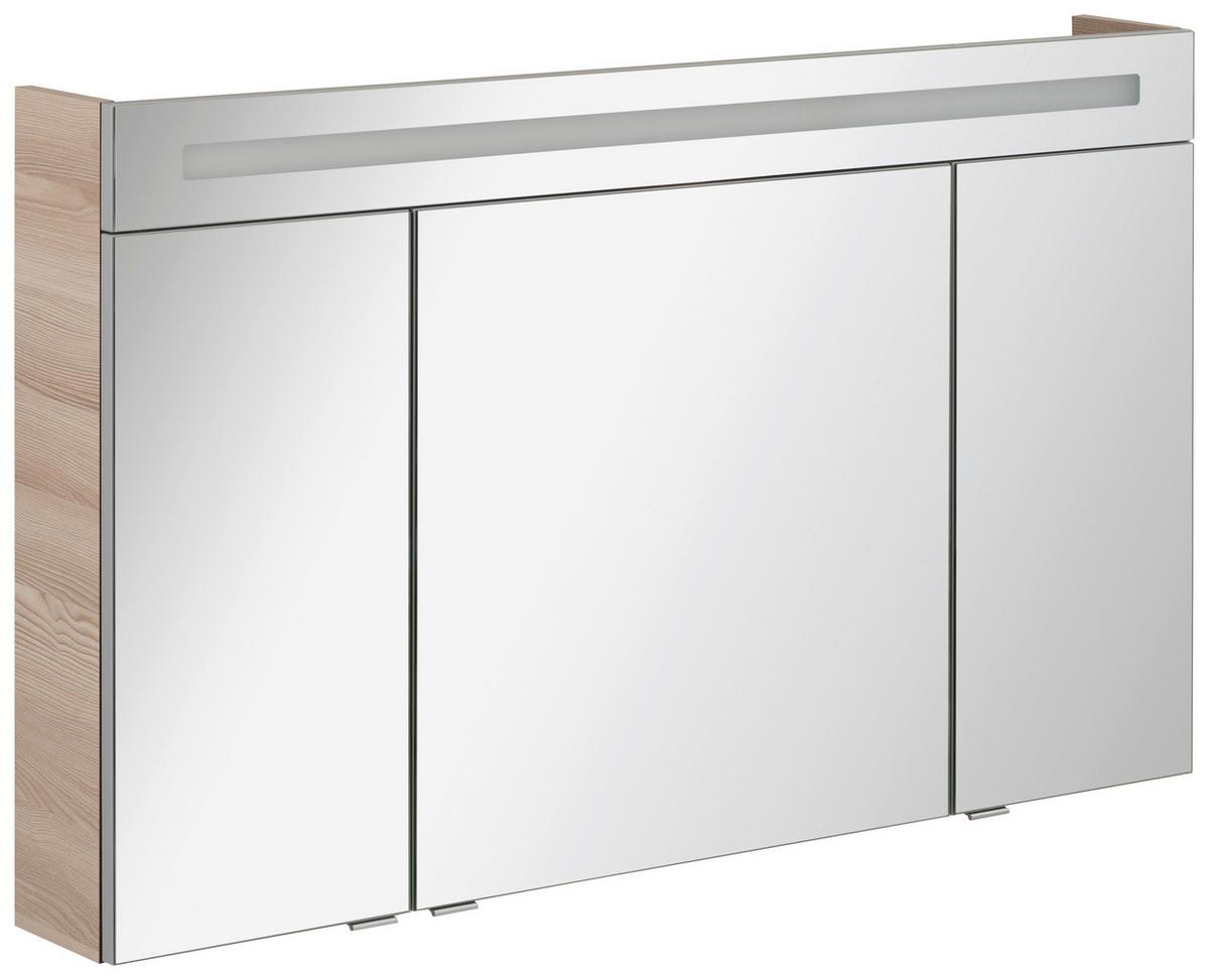 Spiegelschrank B.clever Mit Led 3-Türig Bxhxt: 120x71x16 Cm - Eschefarben, MODERN, Glas/Holzwerkstoff (120/71,0/16cm) - MID.YOU