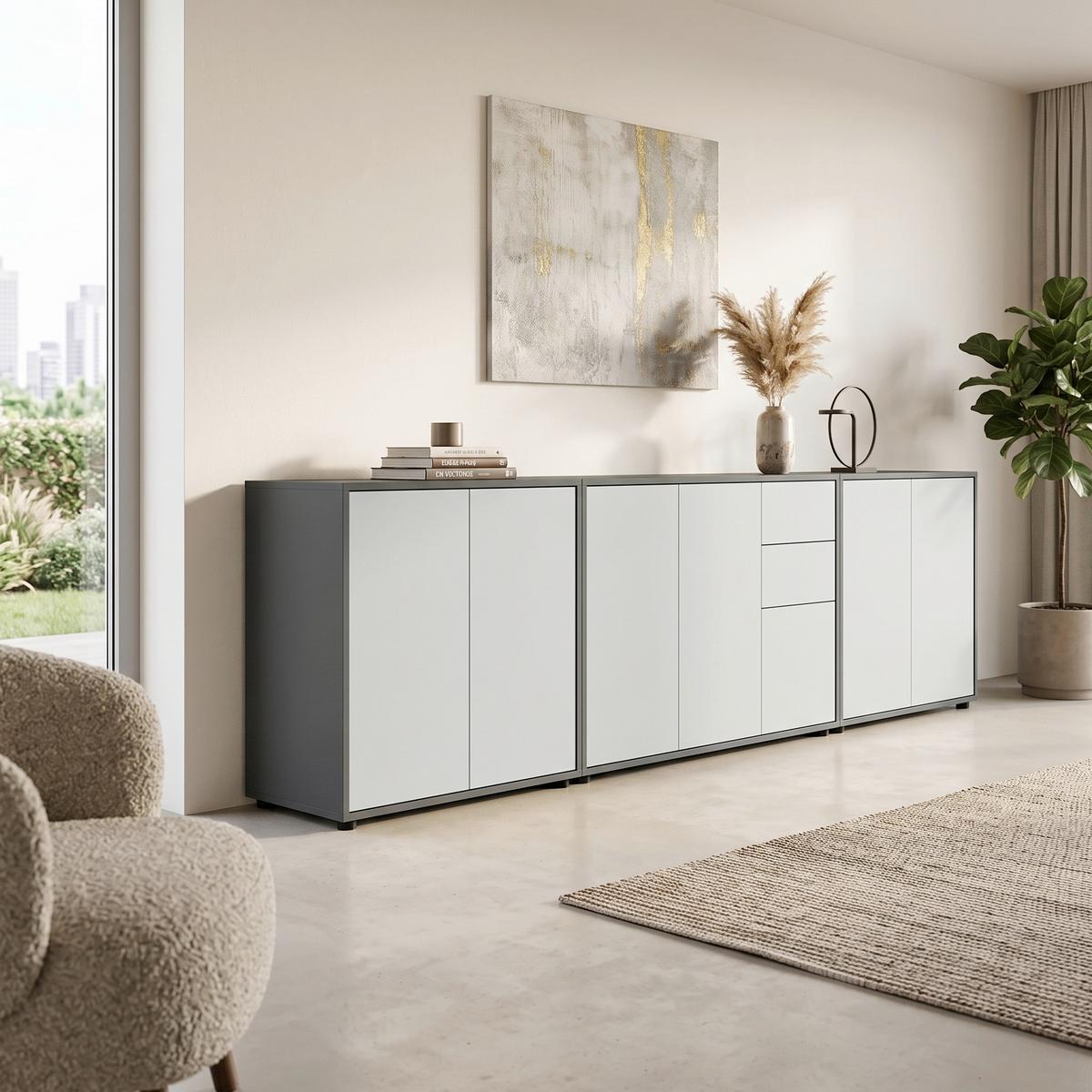 Sideboard Mailand Anthrazit/Weiß B: 263,5cm - Anthrazit/Schwarz, MODERN, Holzwerkstoff (263,5/73/33cm) - MID.YOU