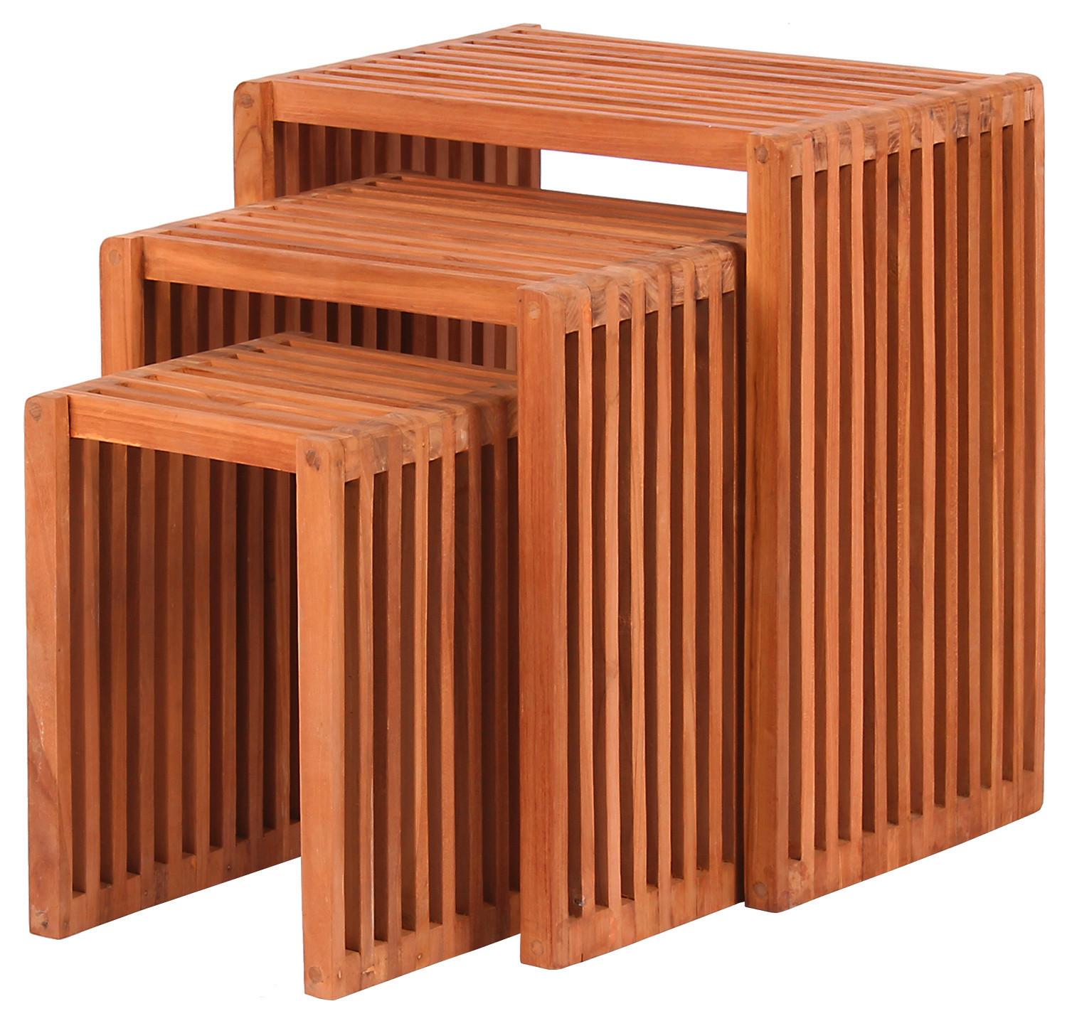Gartenbeistelltisch Woodie aus Teakholz 3--Teilig. - Teakfarben, Basics, Holz - Gardenson