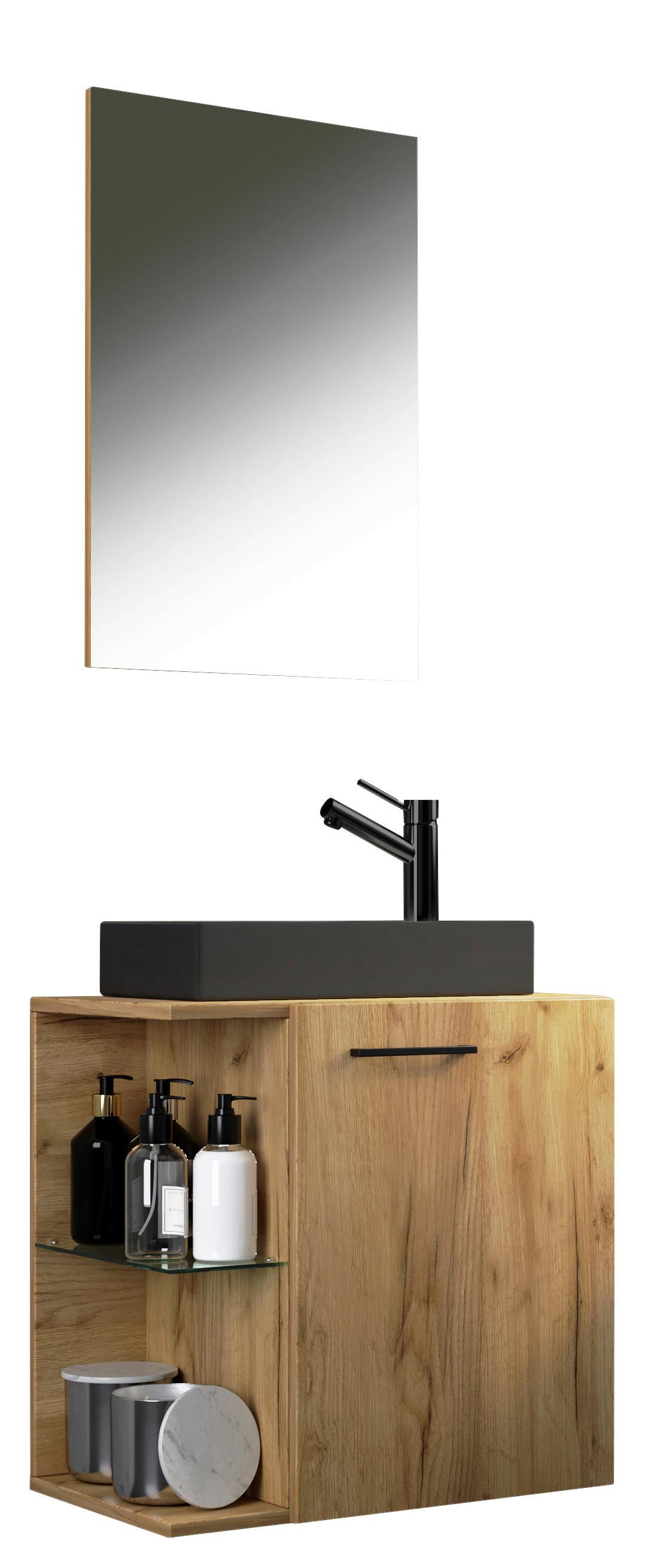 Gästebad Hausa Bl - Honigeiche/Schwarz, MODERN, Glas/Keramik (52cm) - MID.YOU