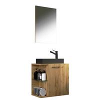 Gästebad Hausa Bl - Honigeiche/Schwarz, MODERN, Glas/Keramik (52cm) - MID.YOU