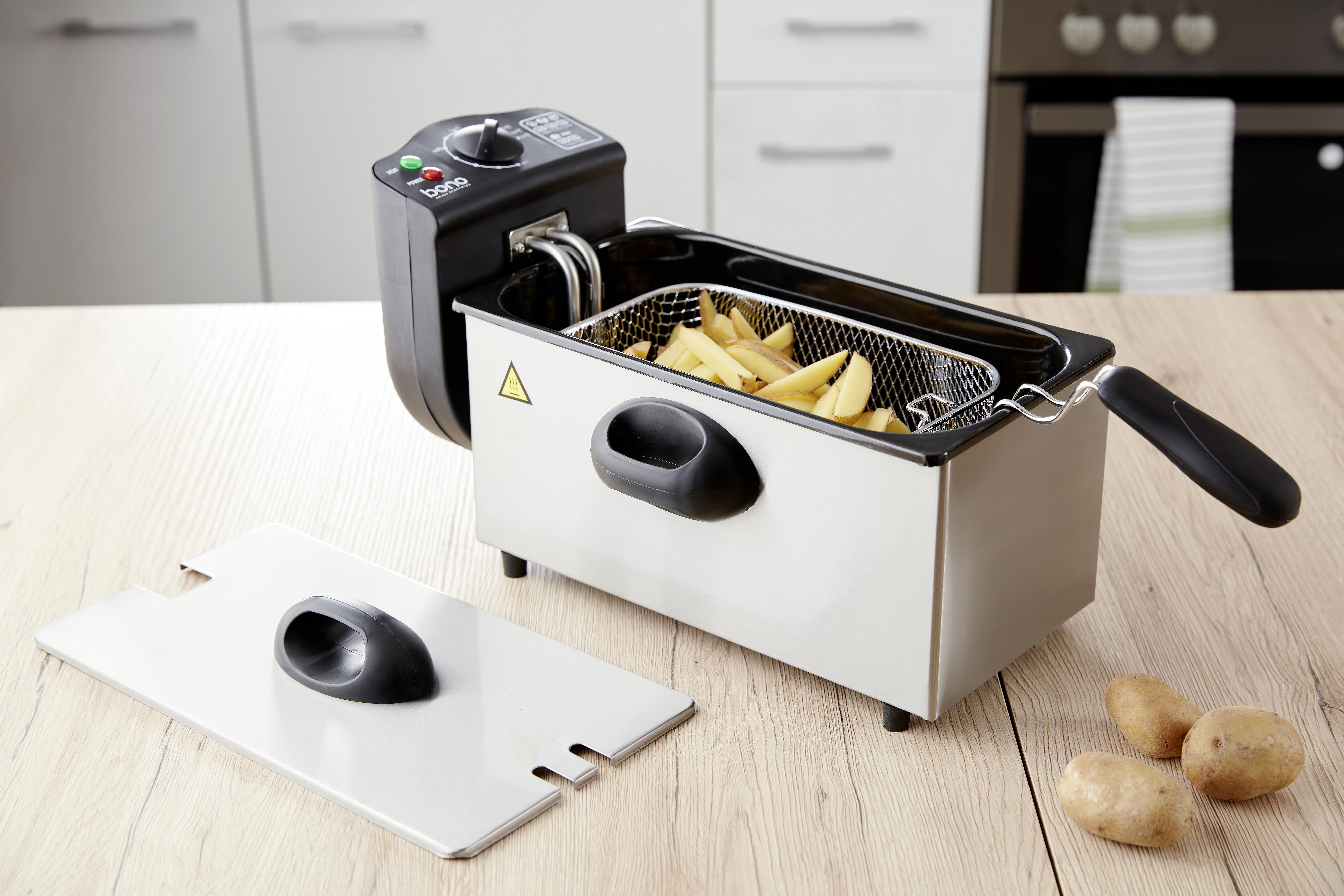 Fritteuse Nina 3 L, 800 G Frittiergut Schwarz/Silber - Silberfarben/Schwarz, KONVENTIONELL, Metall (40/23/23cm) - Bono