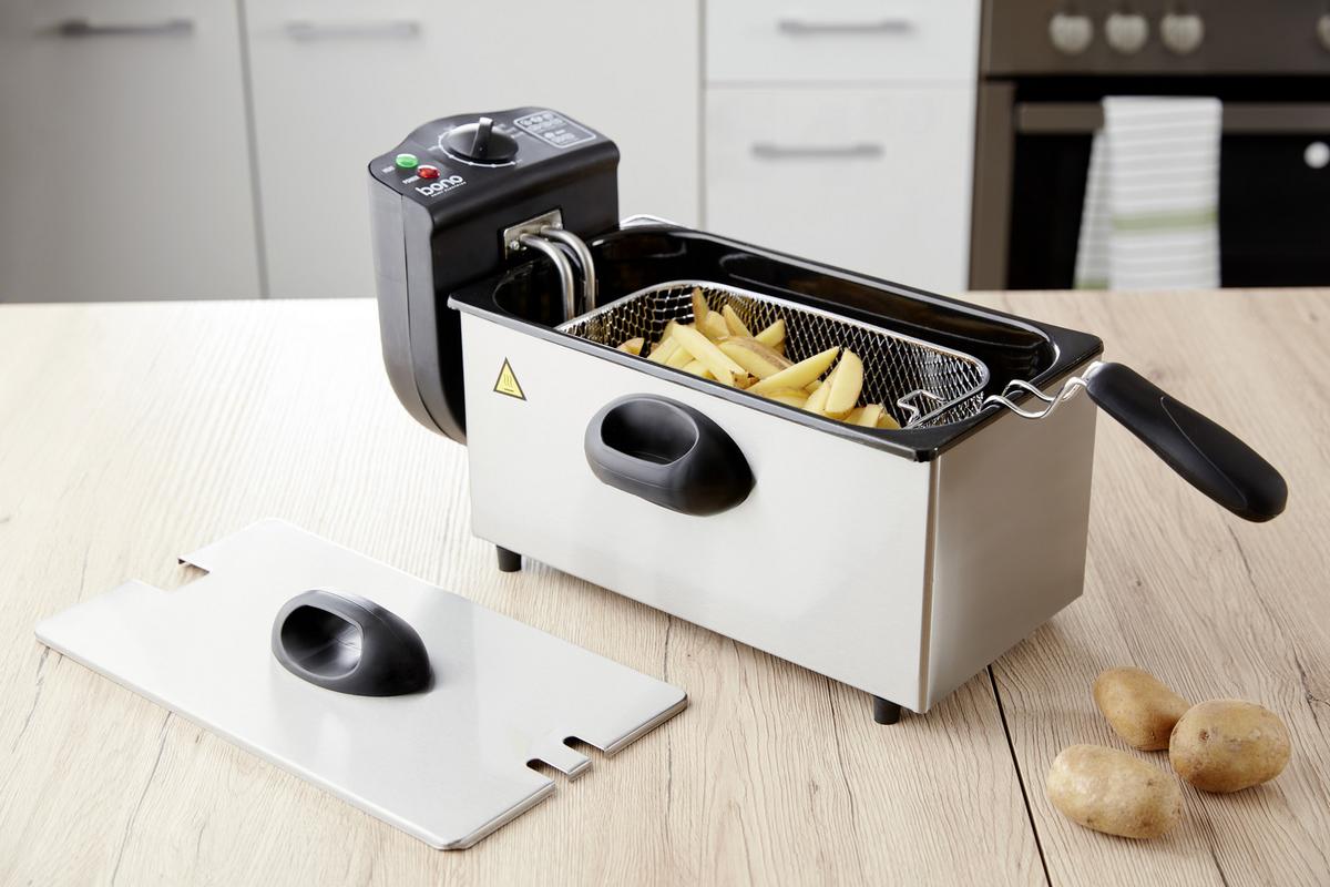 Fritteuse Nina 3 L, 800 G Frittiergut Schwarz/Silber - Silberfarben/Schwarz, KONVENTIONELL, Metall (40/23/23cm) - Bono