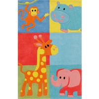 Kindertepppich Tiere/karo Multicolor 80x150 Cm - Blau/Gelb, Trend, Textil (80/150cm)
