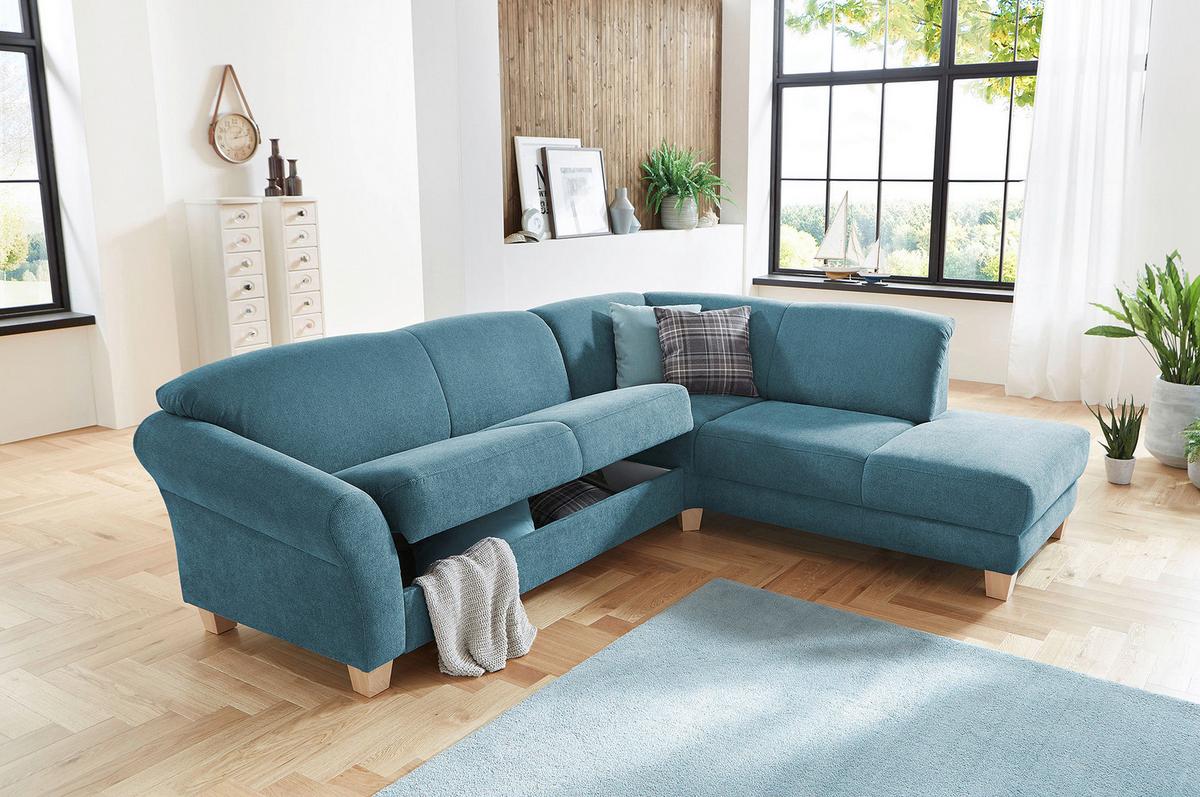 Ecksofa Gotland petrol mit Bettkasten, 257x212 cm - Petrol/Naturfarben, KONVENTIONELL, Textil (257/212cm) - Sit & More