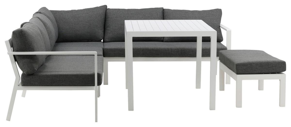 Loungegarnitur 5-tlg Ramos Aus Metall/textil Mit Kissen - Weiß/Grau, KONVENTIONELL, Textil/Metall - Gardenson