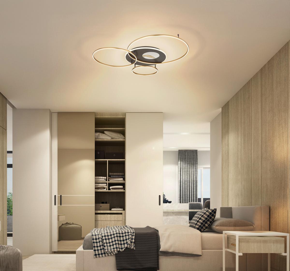 LED-DECKENLEUCHTE Memory-Funktion - Anthrazit/Goldfarben, Design, Kunststoff/Metall (90/70/13cm) - Globo