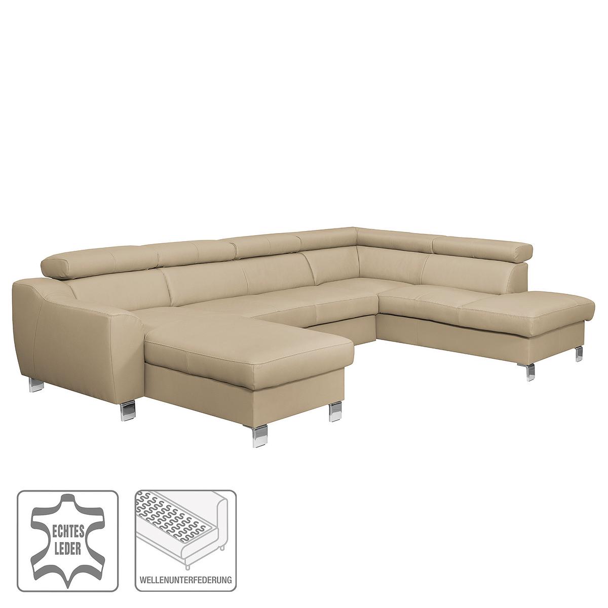 Wohnlandschaft Aspen Lederlook Beige 175x315x208 Cm - Chromfarben/Beige, Design, Leder/Textil (175/315/208cm) - Livetastic