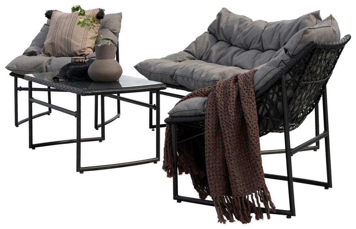 LOUNGEGARNITUR TINA - Schwarz/Grau, KONVENTIONELL, Kunststoff/Textil - Gardenson