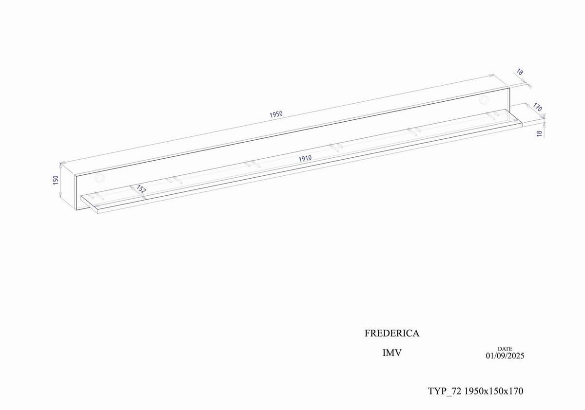 Wandboard Fredericia Eichefarben Kaschmir B: 195 cm - Eichefarben, Design, Holzwerkstoff (195/15/17cm) - MID.YOU