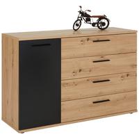 KOMODA RACER-LIGHT - čierna/farba duba, Konventionell, kov/kompozitné drevo (125/83/41cm)