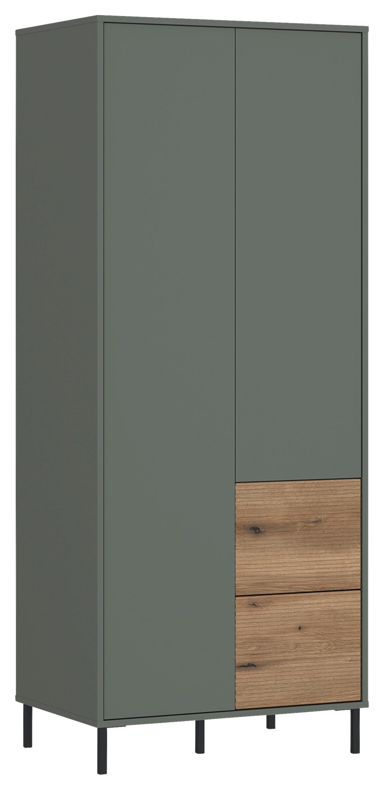 Skriňa s otočnými dver. POZZI dekor dub/zelená - zelená/farba duba, Modern, kompozitné drevo (75/188,4/58cm) - Modern Living
