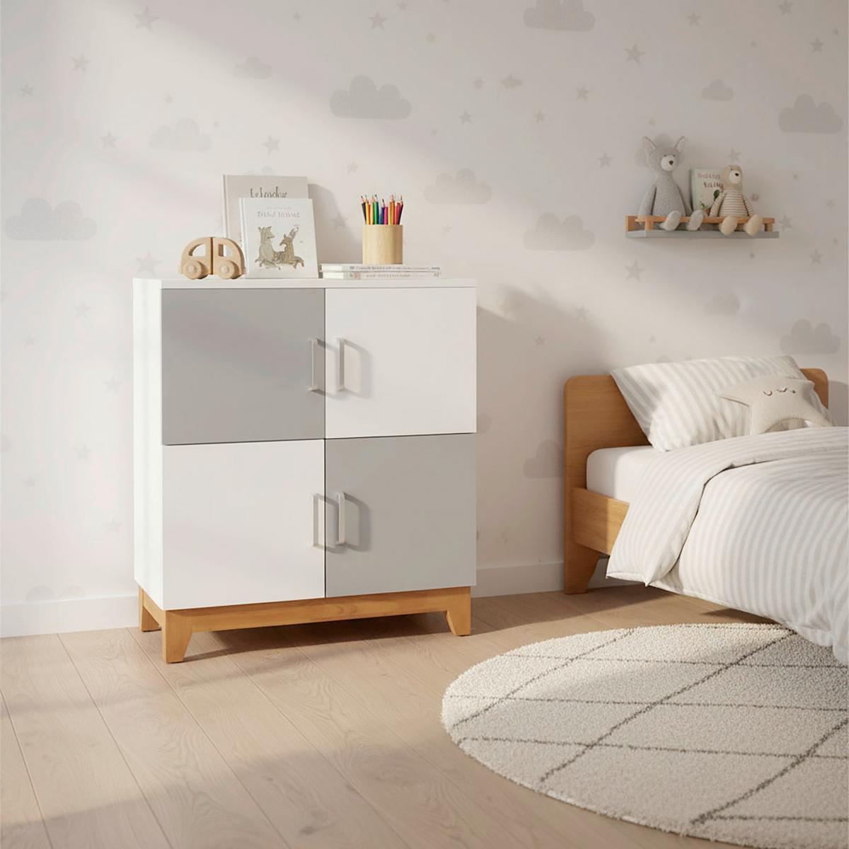 Komoda do dětského pokoje DANNY - šedá/bílá, Moderní, kov/dřevo (60/70/34cm) - Bessagi Kids