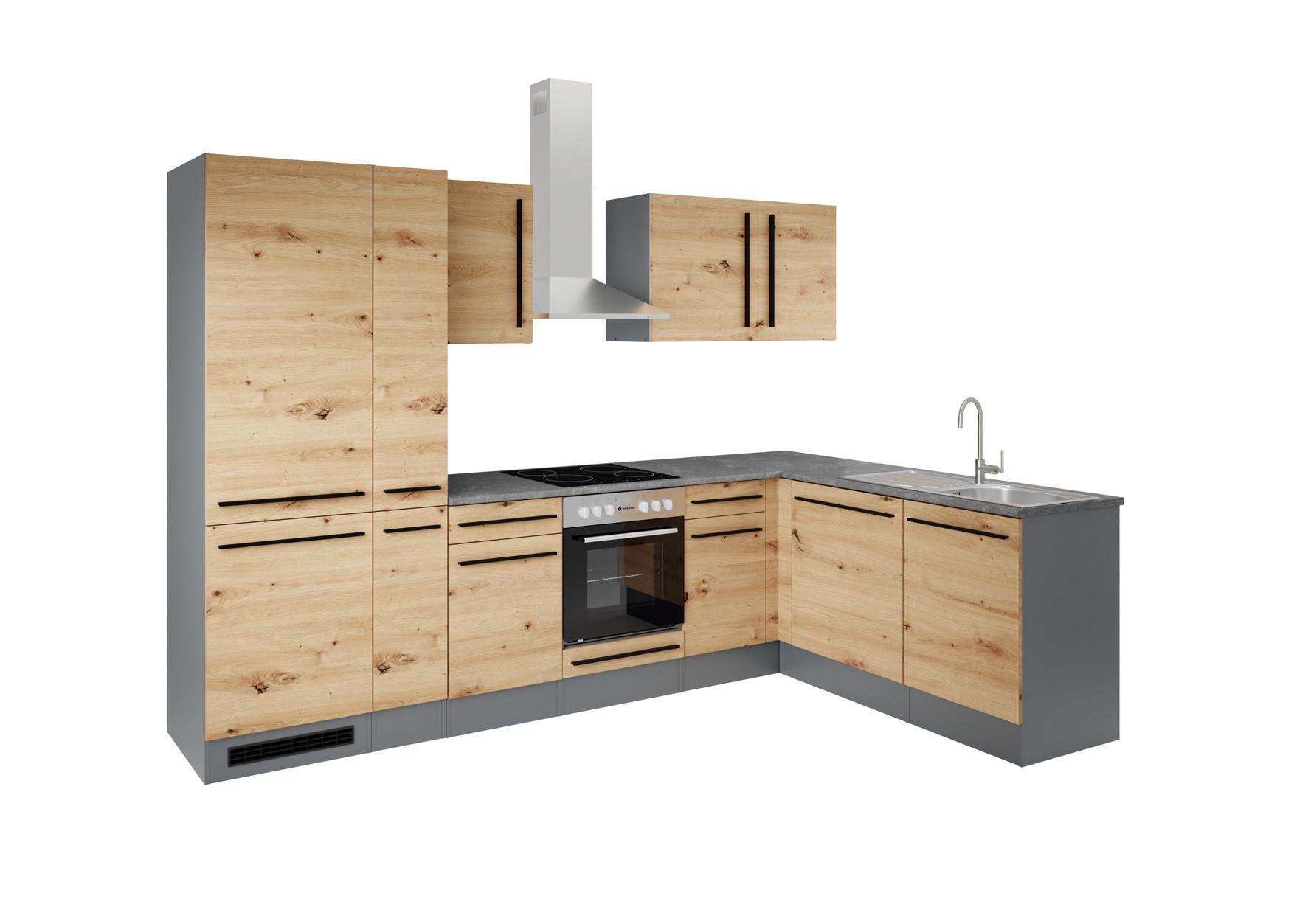 Eckküche Jazz 8 mit Geräte 310x175 Anthrazit/Eiche Dekor - Anthrazit/Eiche Artisan, LIFESTYLE, Holzwerkstoff (310/175cm) - P & B