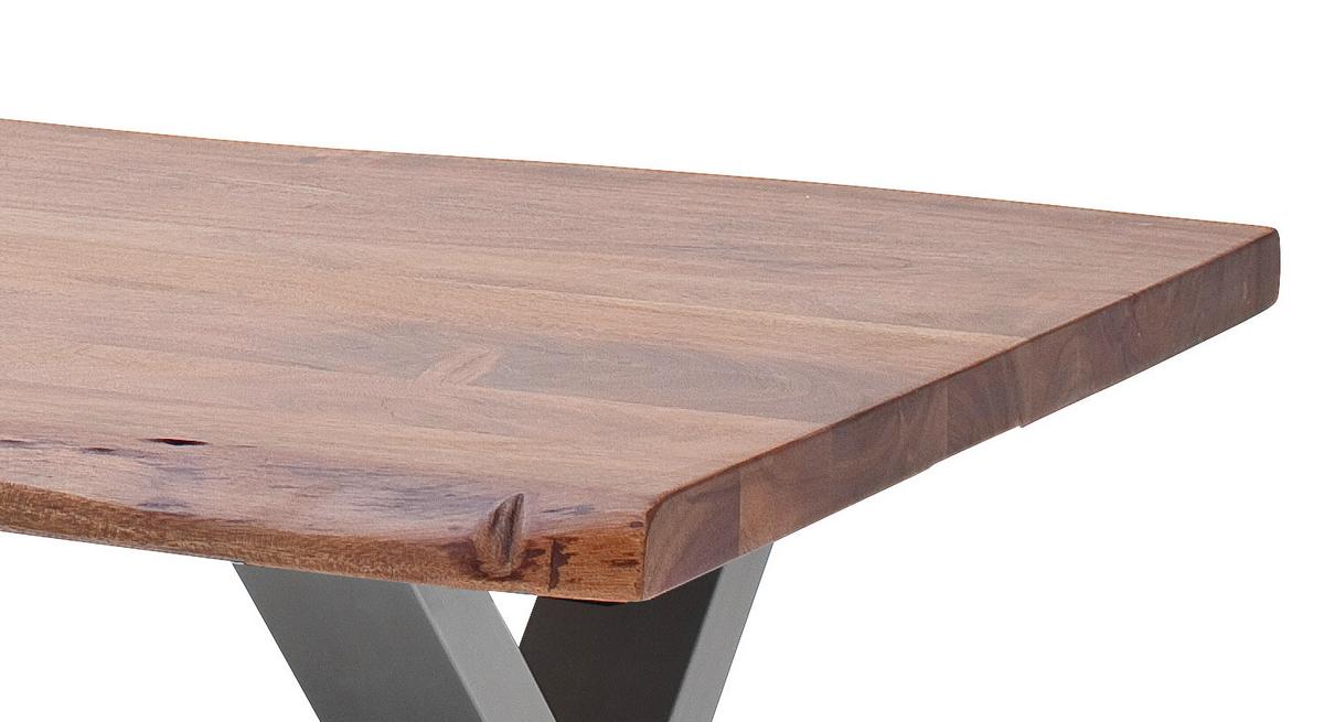 Couchtisch Holz Massiv Cartagena Walnuss/Edelstahlf. - Edelstahlfarben/Walnussfarben, MODERN, Holz/Metall (110/45/70cm)