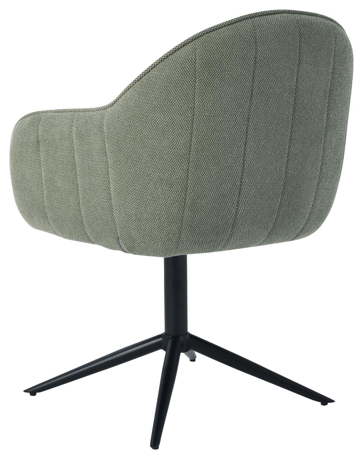 Armlehnstuhl Amara Leinenoptik Grün, B: 60 cm - Schwarz/Grün, KONVENTIONELL, Holz/Textil (60/81/62cm) - MID.YOU