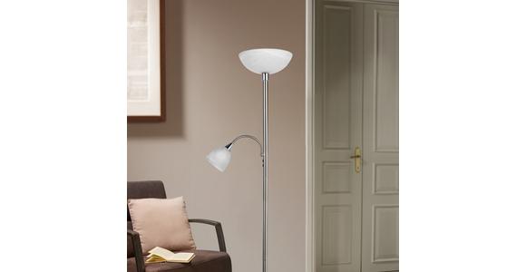 Stehlampe Erol Nickelfarben/Weiß mit Lesearm - Weiß/Nickelfarben, KONVENTIONELL, Glas/Metall (30/178cm) - James Wood