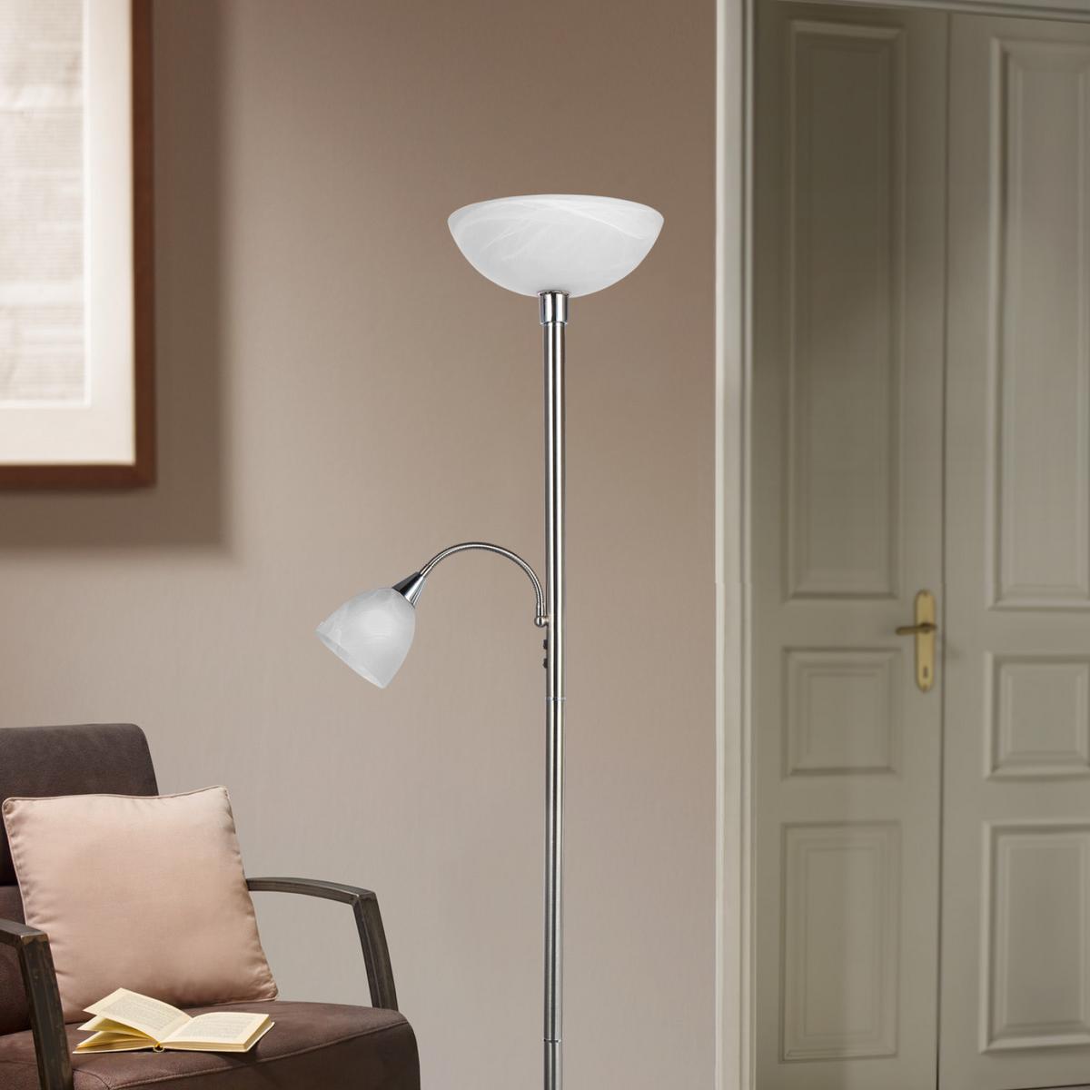 Stehlampe Erol Nickelfarben/Weiß mit Lesearm - Weiß/Nickelfarben, KONVENTIONELL, Glas/Metall (30/178cm) - James Wood