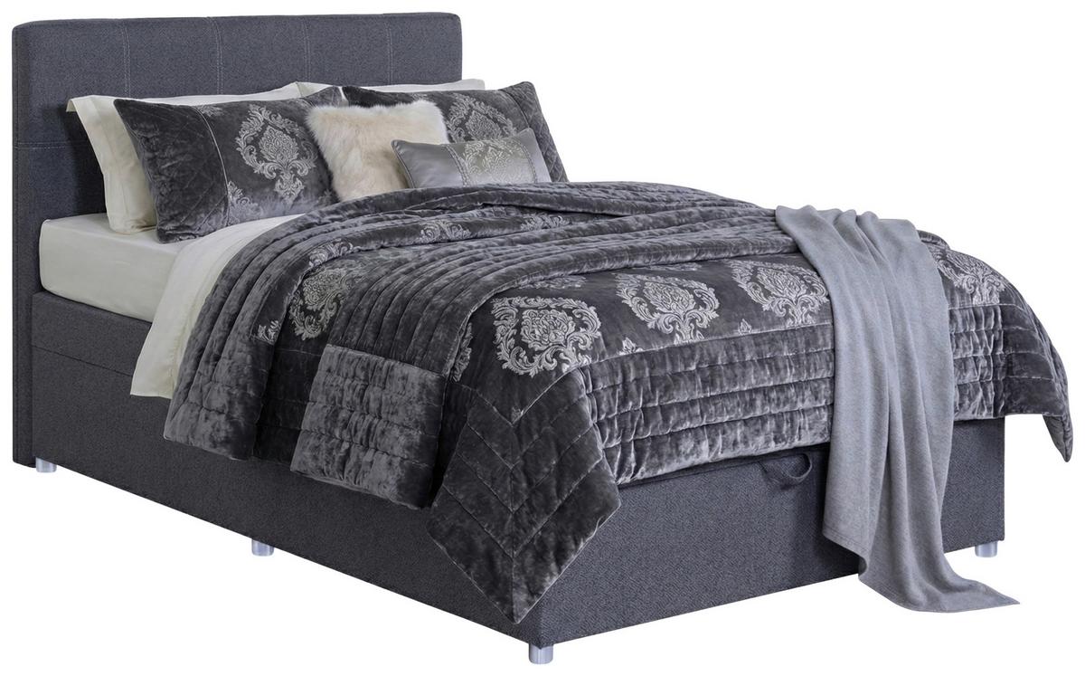 Boxspringbett Royal 140x200 Dunkelgrau - Chromfarben/Dunkelgrau, MODERN, Holzwerkstoff/Textil (140/200cm)