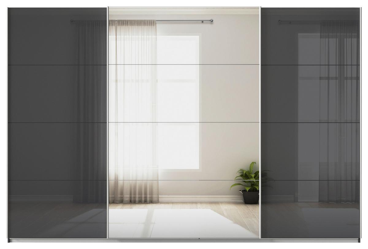 Tolóajtós Szekrény Feldkirch 315/210 Cm - ezüst/magasfényű antracit, Modern, faalapú anyag/Üveg (315/210/62cm)