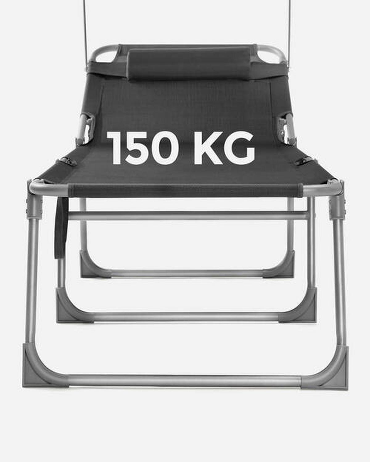 Sonnenliege Grau inkl. Sonnendach, B: 53 cm - Grau, Basics, Textil/Metall (53/29,5/193cm) - Modante