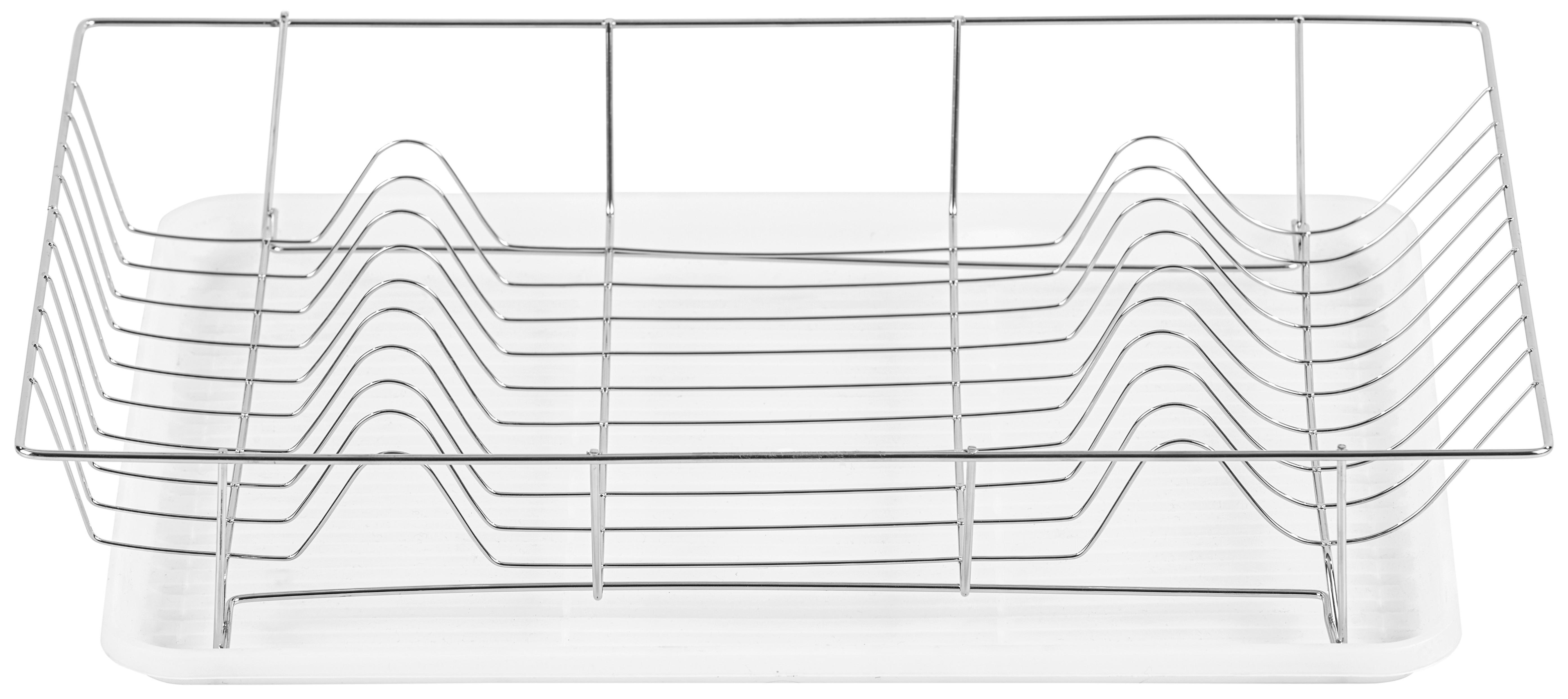 Geschirrabtropfkorb Mit Untertasse Freda L/B: 48/32 cm - Silberfarben/Weiß, MODERN, Kunststoff/Metall (48/32/9cm) - Luca Bessoni