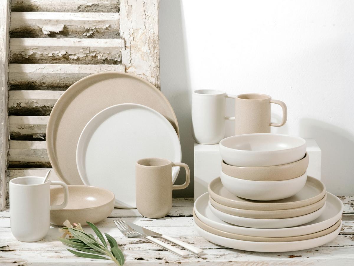 Kombiservice Uno Toscana Steinzeug, 4 Pers., 16-Teilig - Beige/Creme, Basics, Keramik - Creatable
