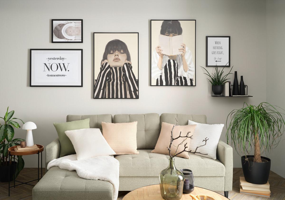 Obraz na plátně Denise, ca. 60/90cm - černá/béžová, Moderní, kompozitní dřevo/textil (60/90cm) - Premium Living