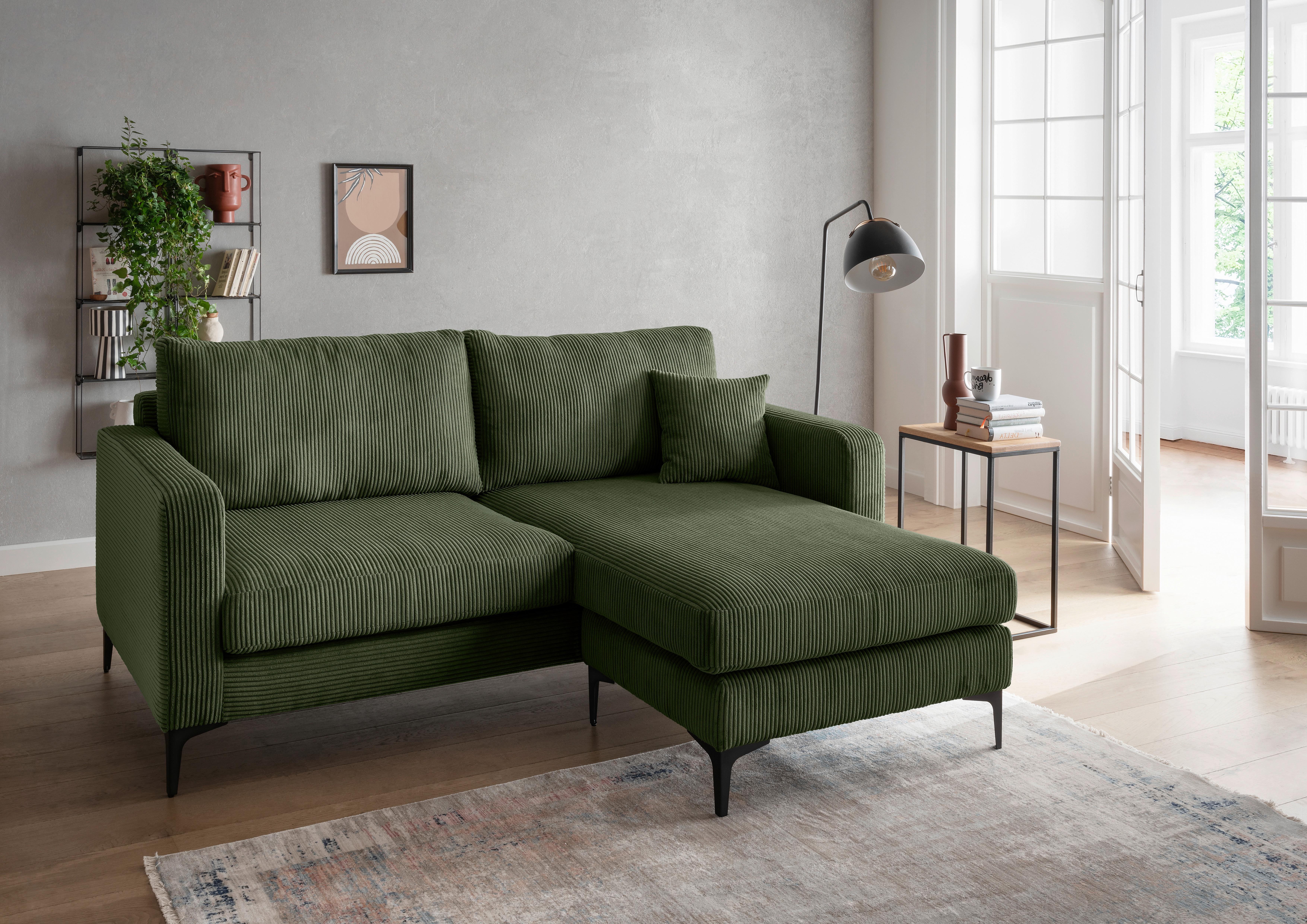 Ecksofa Eliza Dunkelgrün S: 204x153 cm - Dunkelgrün/Schwarz, Basics, Textil (204/153cm) - Livetastic