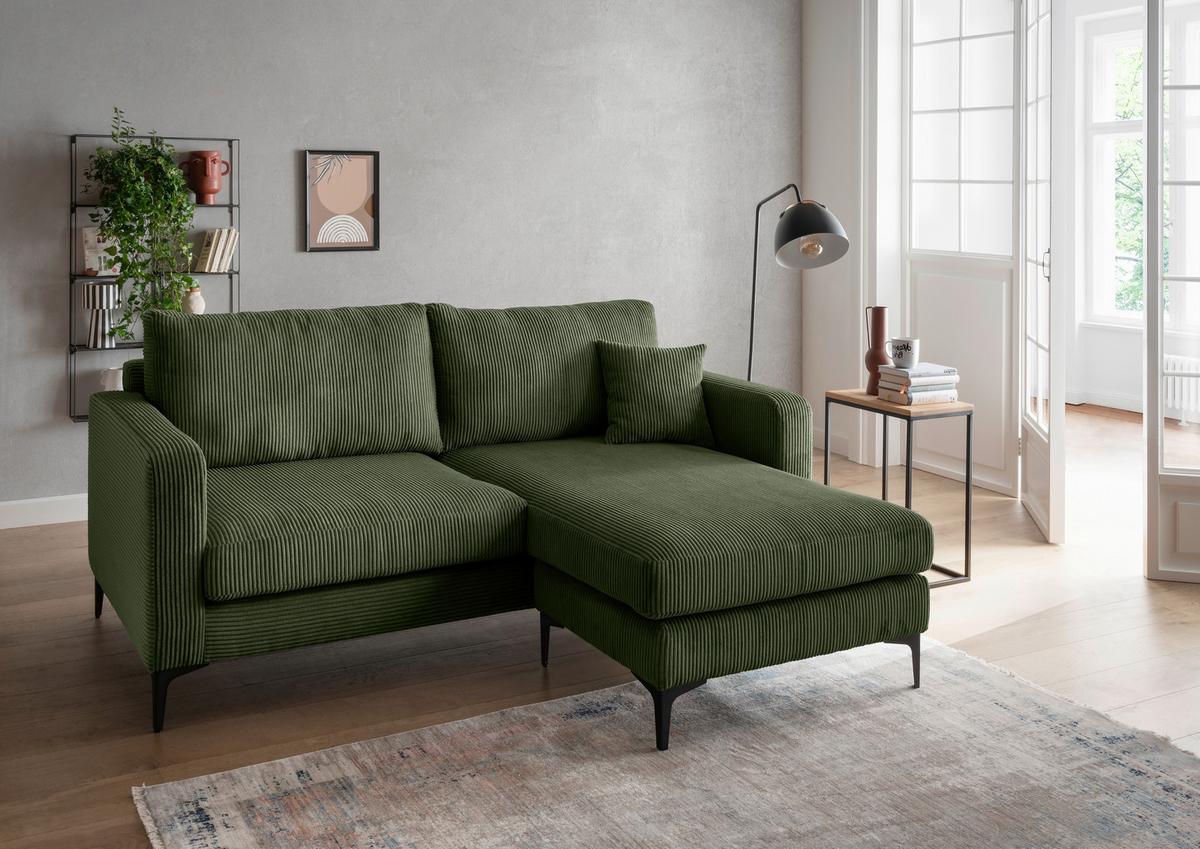 Ecksofa Eliza Dunkelgrün S: 204x153 cm - Dunkelgrün/Schwarz, Basics, Textil (204/153cm) - Livetastic