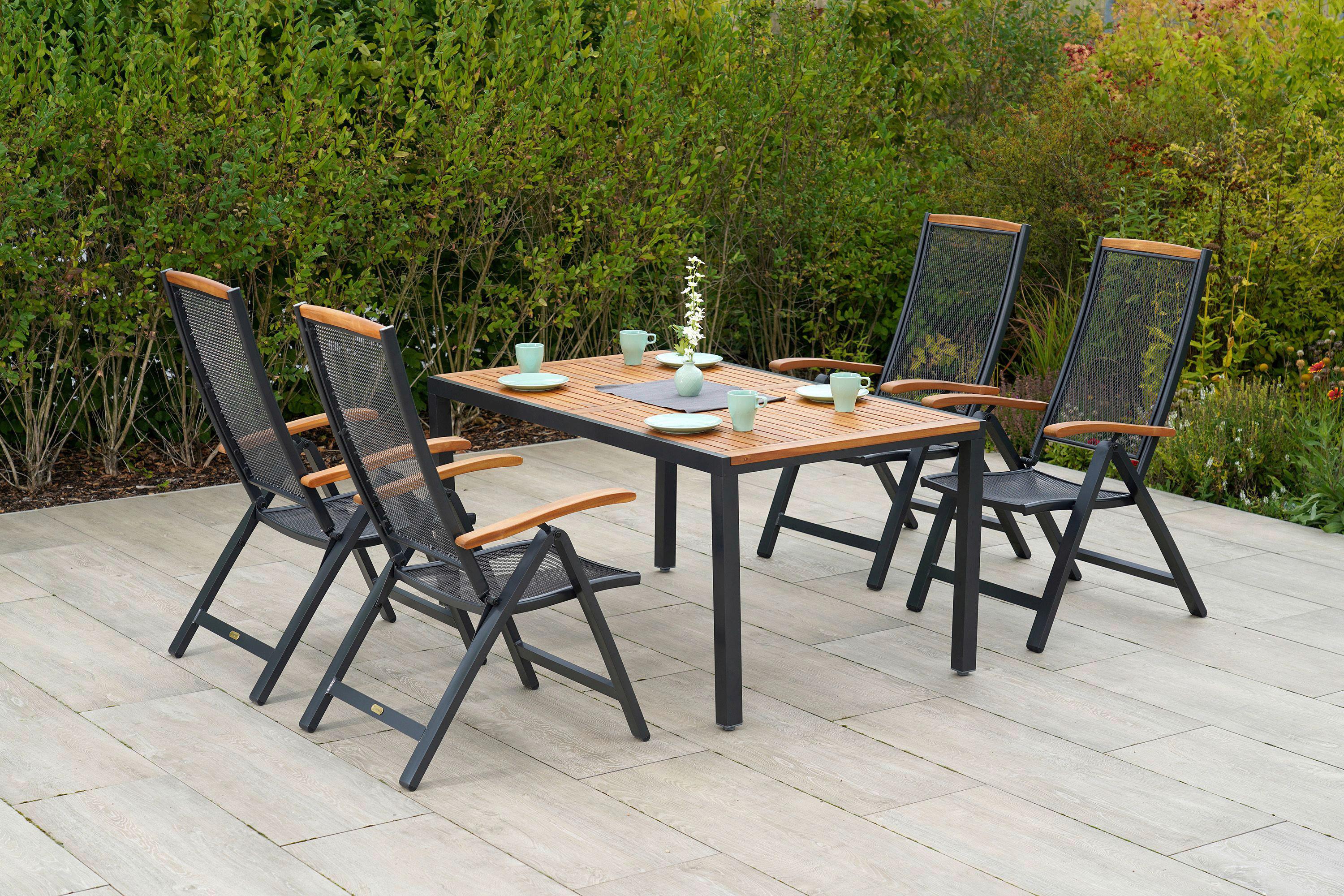 Gartentisch Metall L 150 cm - Graphitfarben/Naturfarben, MODERN, Holz/Metall (150/90/74cm) - Gardenson