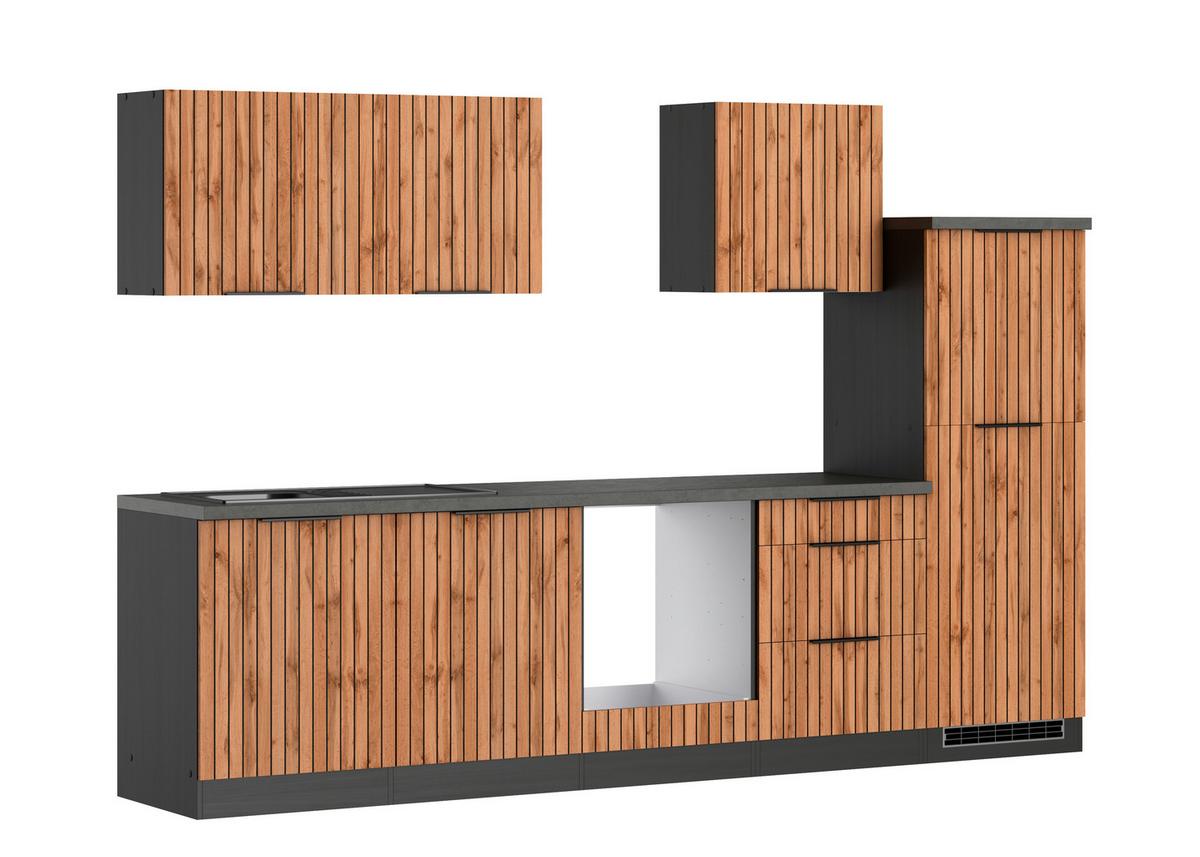 Küchenleerblock Liverpool Graphit/eiche Dekor B: 300 Cm - Schieferfarben/Eiche Wotan, Basics, Holzwerkstoff (300cm) - Held