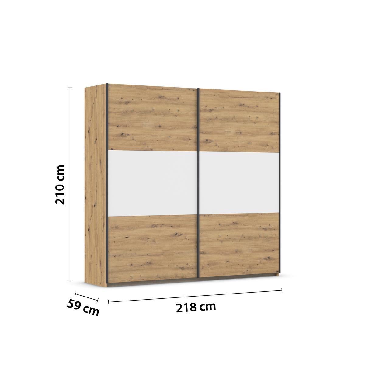 Schwebetürenschrank Neo Weiß Eiche Artisan Dekor - Alufarben/Weiß, MODERN, Holzwerkstoff (218/210/59cm) - Rauch Möbel