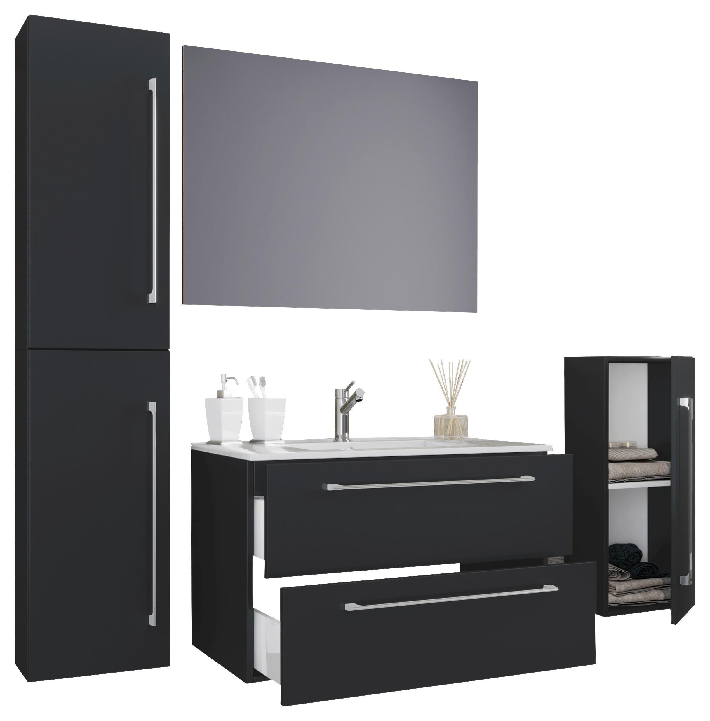 Badezimmer Badinos 5-Teilig Schwarz B: 80 cm - Schwarz/Weiß, MODERN, Keramik/Holzwerkstoff (147cm) - MID.YOU