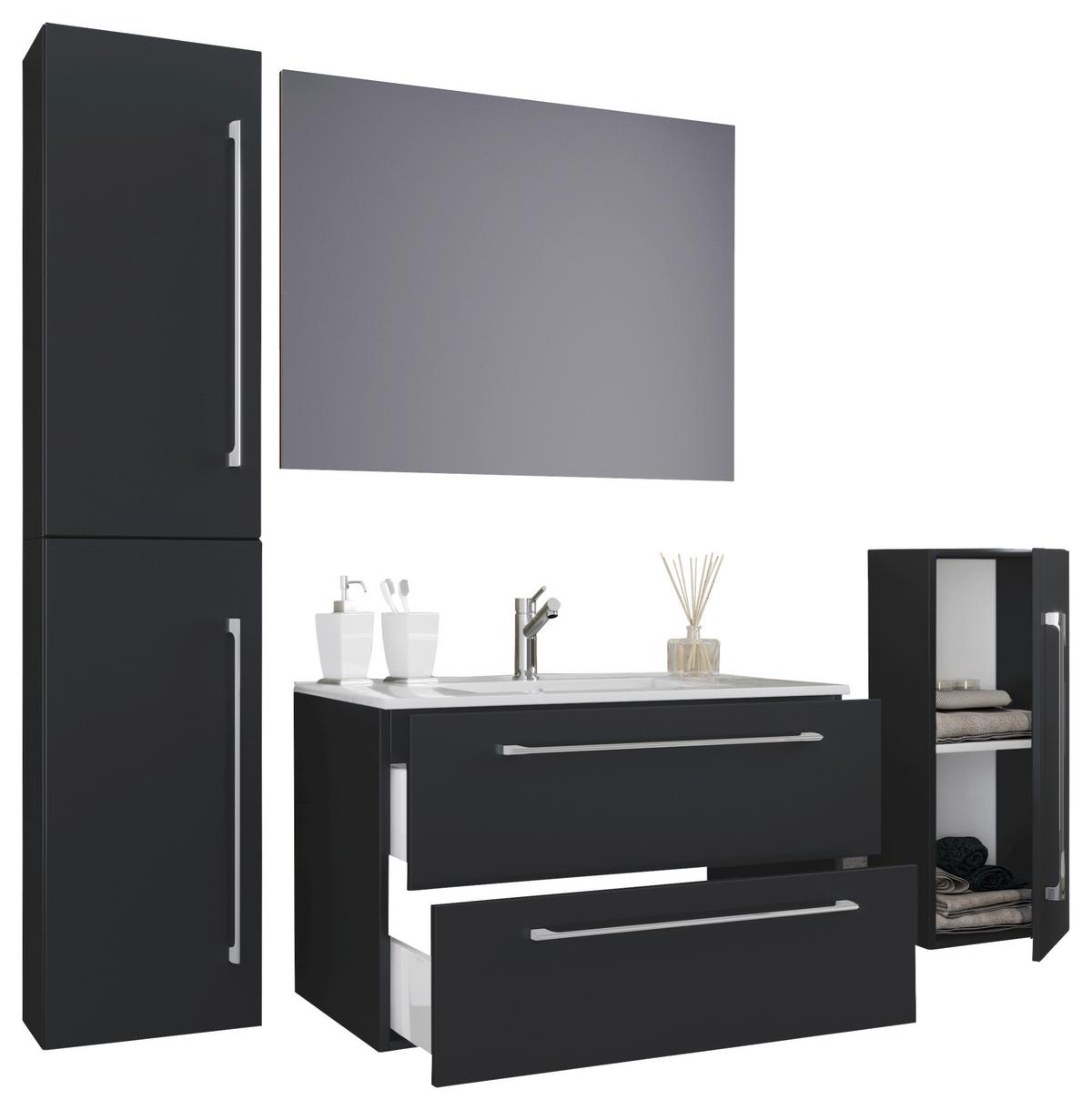 Badezimmer Badinos 5-Teilig Schwarz B: 80 cm - Schwarz/Weiß, MODERN, Keramik/Holzwerkstoff (147cm) - MID.YOU