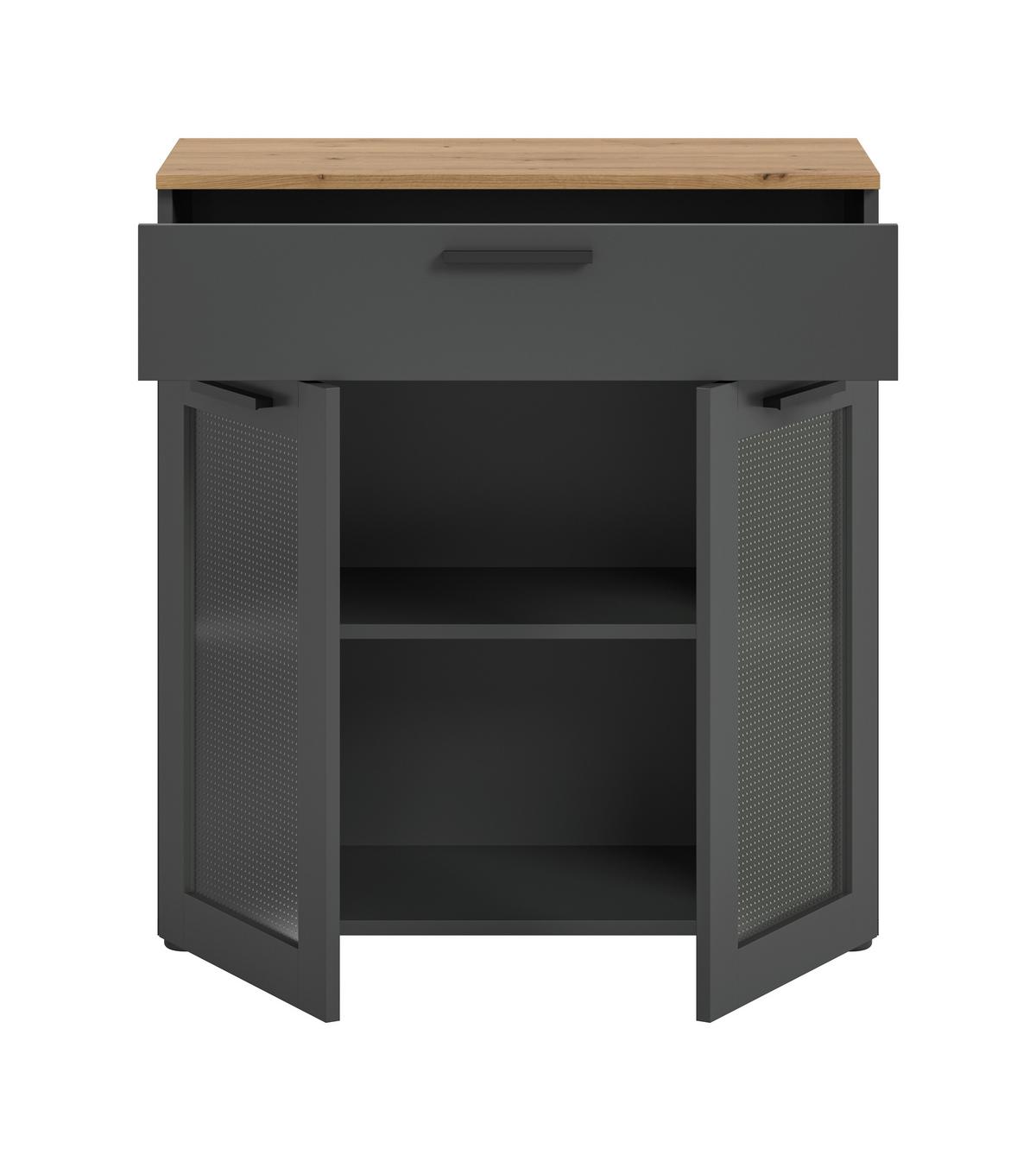 Kommode Niklas Grau/Eiche Dekor B: 78 cm - Schwarz/Eiche Artisan, Design, Glas/Holzwerkstoff (78/84/38cm) - MID.YOU