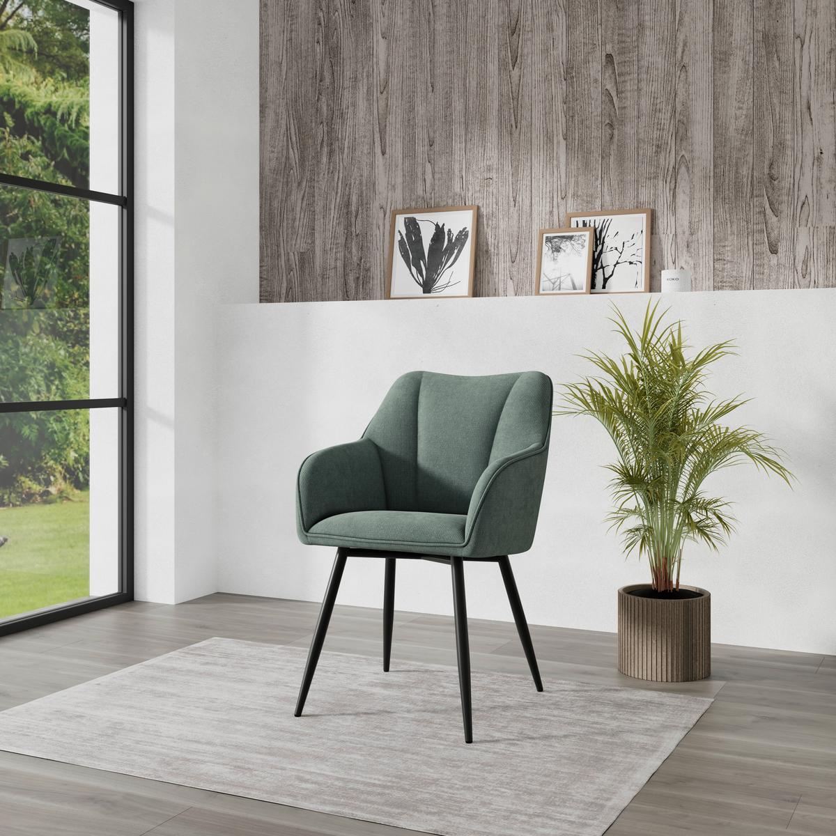 Armlehnstuhl Caro grün gepolstert - Schwarz/Grün, KONVENTIONELL, Holz/Textil (55/83/61cm) - Nedis SmartLife