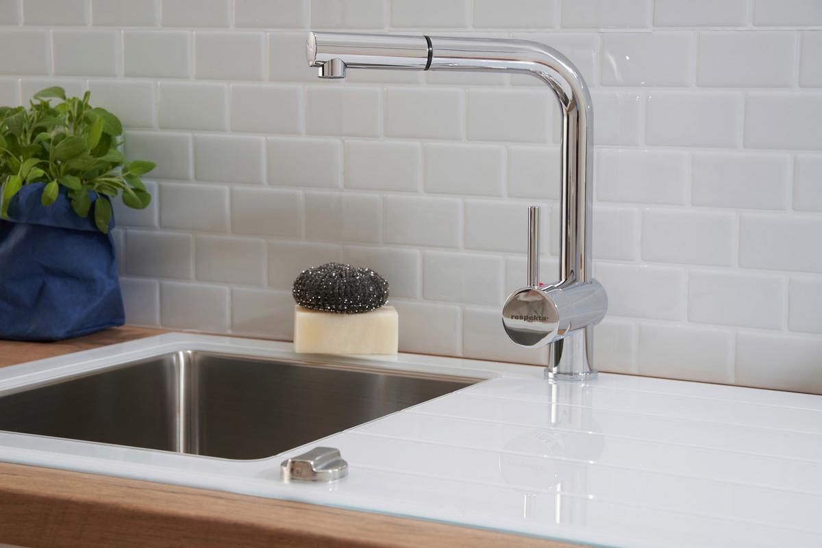 Spüle Respekta Edelstahl Bxt: 86x50 cm - Weiß, Trend, Glas/Metall (86/21/50cm) - Respekta