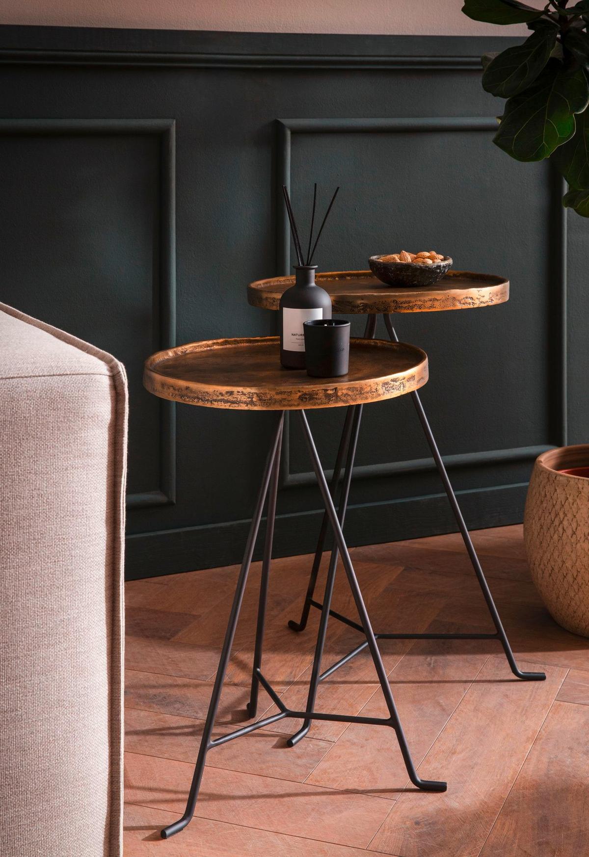 Beistelltischset Goldfarben 2-teilig - Goldfarben/Schwarz, Design, Metall - Livetastic